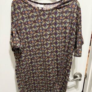 LuLaRoe Purple and Gold Patterned Top-med Irma